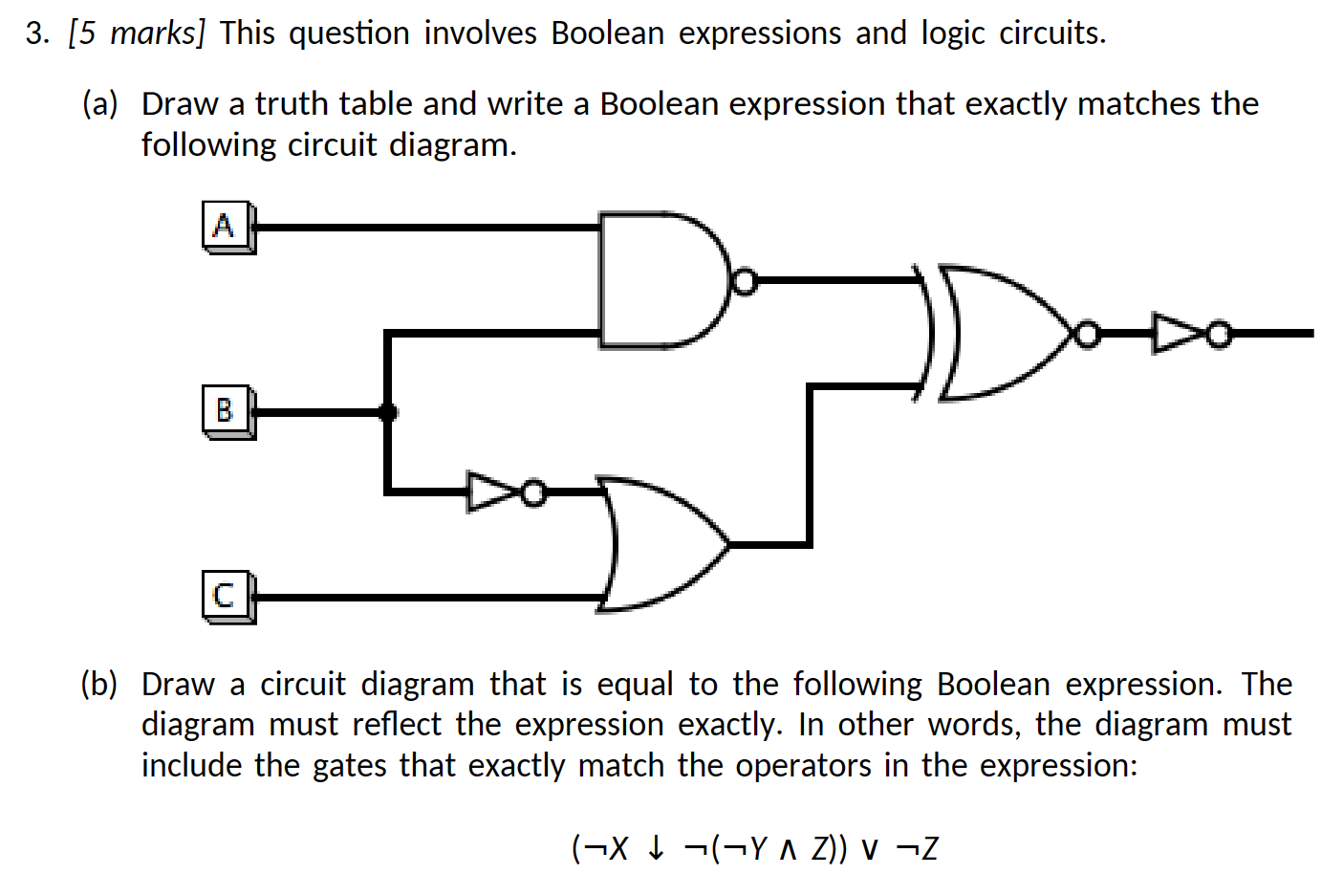 [5 marks] This question involves Boolean expressions and logic circuits. (a)