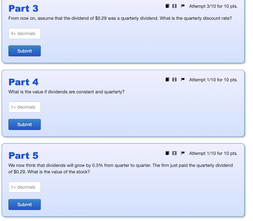 Corp. has just paid a dividend of $0.29. ABC has an annual