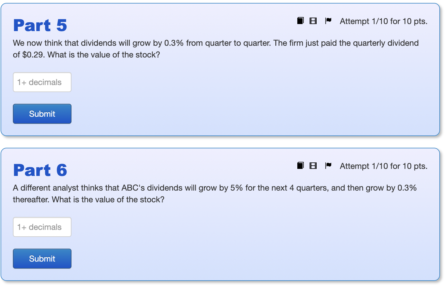 required return of 11.25%. 18 - Attempt 1/10 for 10 pts. Part