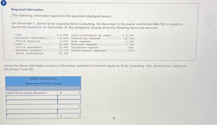 prepare a decembers statement using the information above Required information [The following