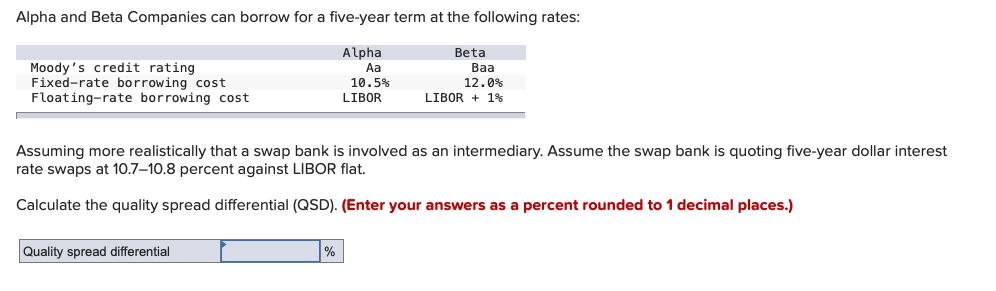  Alpha and Beta Companies can borrow for a five-year term at