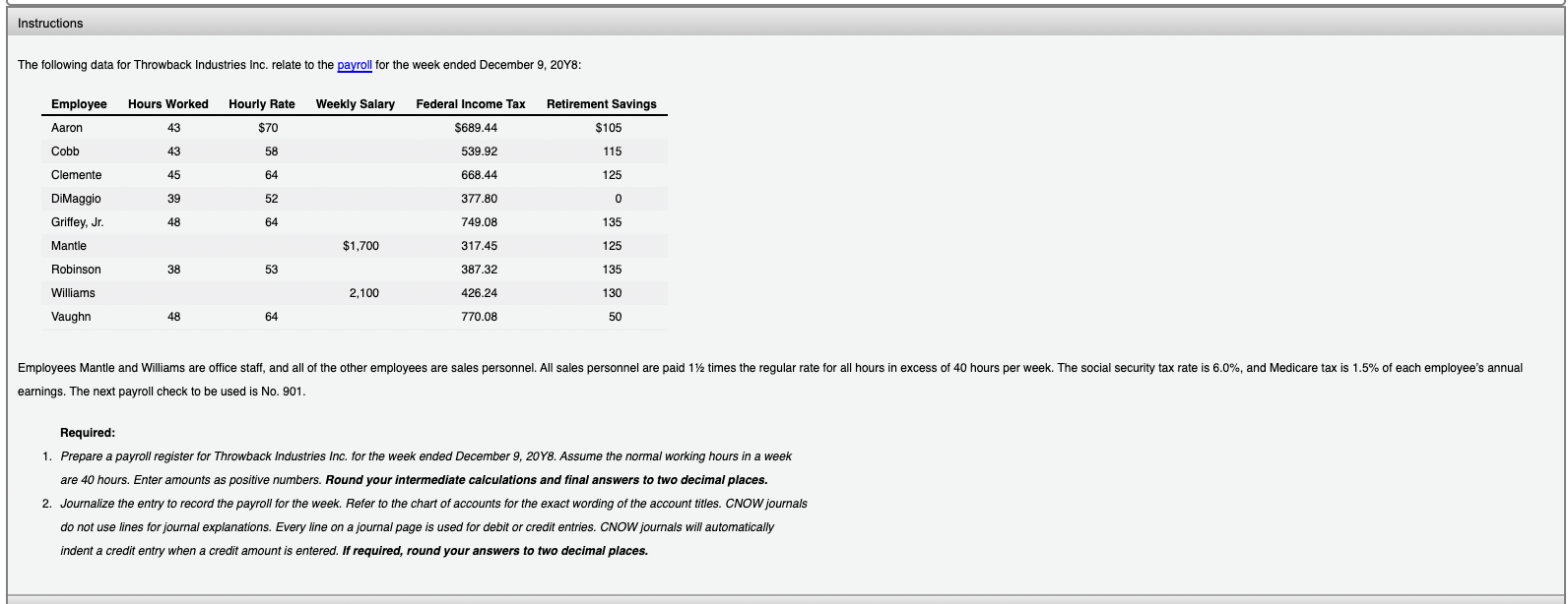  Instructions The following data for Throwback Industries Inc. relate to the