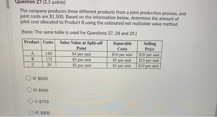 28 (2.5 points) The company produces three different products from a joint