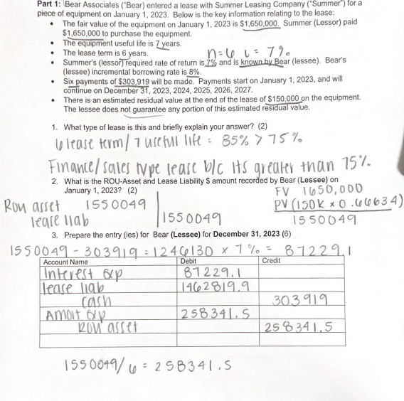  Part 1: Bear Associates ("Bear) entered a lease with Summer Leasing