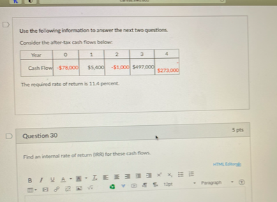  please explain IRR without saying using excel Use the following information