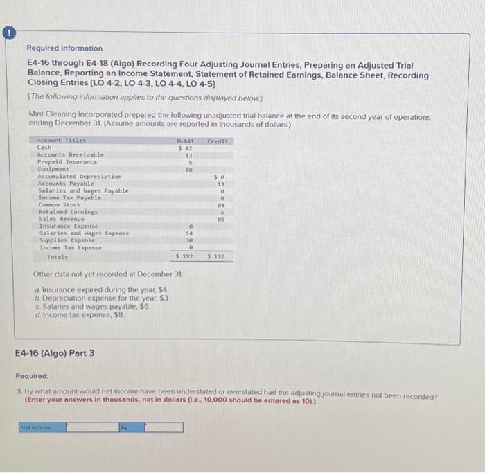  Required information E4-16 through E4-18 (Algo) Recording Four Adjusting Journal Entries,