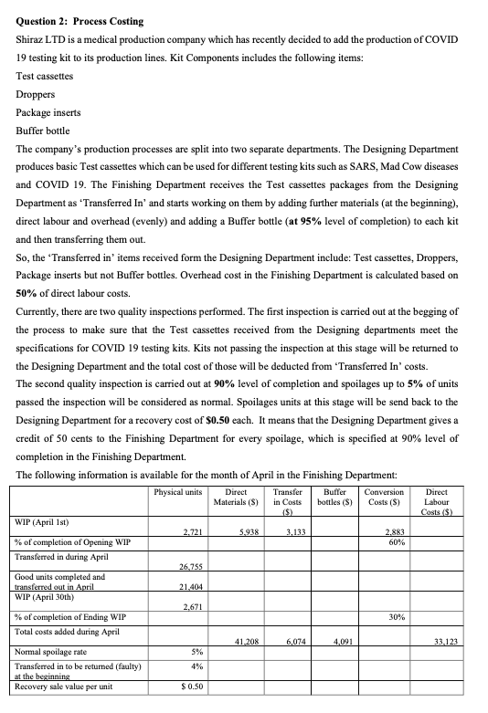  Prepare a full process cost reports (including all five steps) for