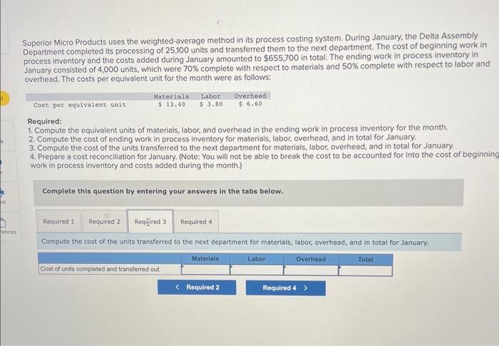 units and transferred them to the next deportment. The cost of beginning