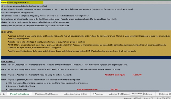  Comprehensive Project Information: All work must be completed using this Excel