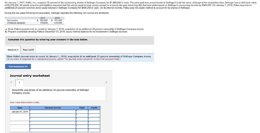  Please help me solve it. On January 1, 2017, Palka, Inc.,