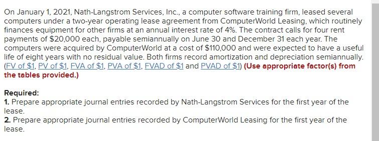 On January 1, 2021, Nath-Langstrom Services, Inc., a computer software training