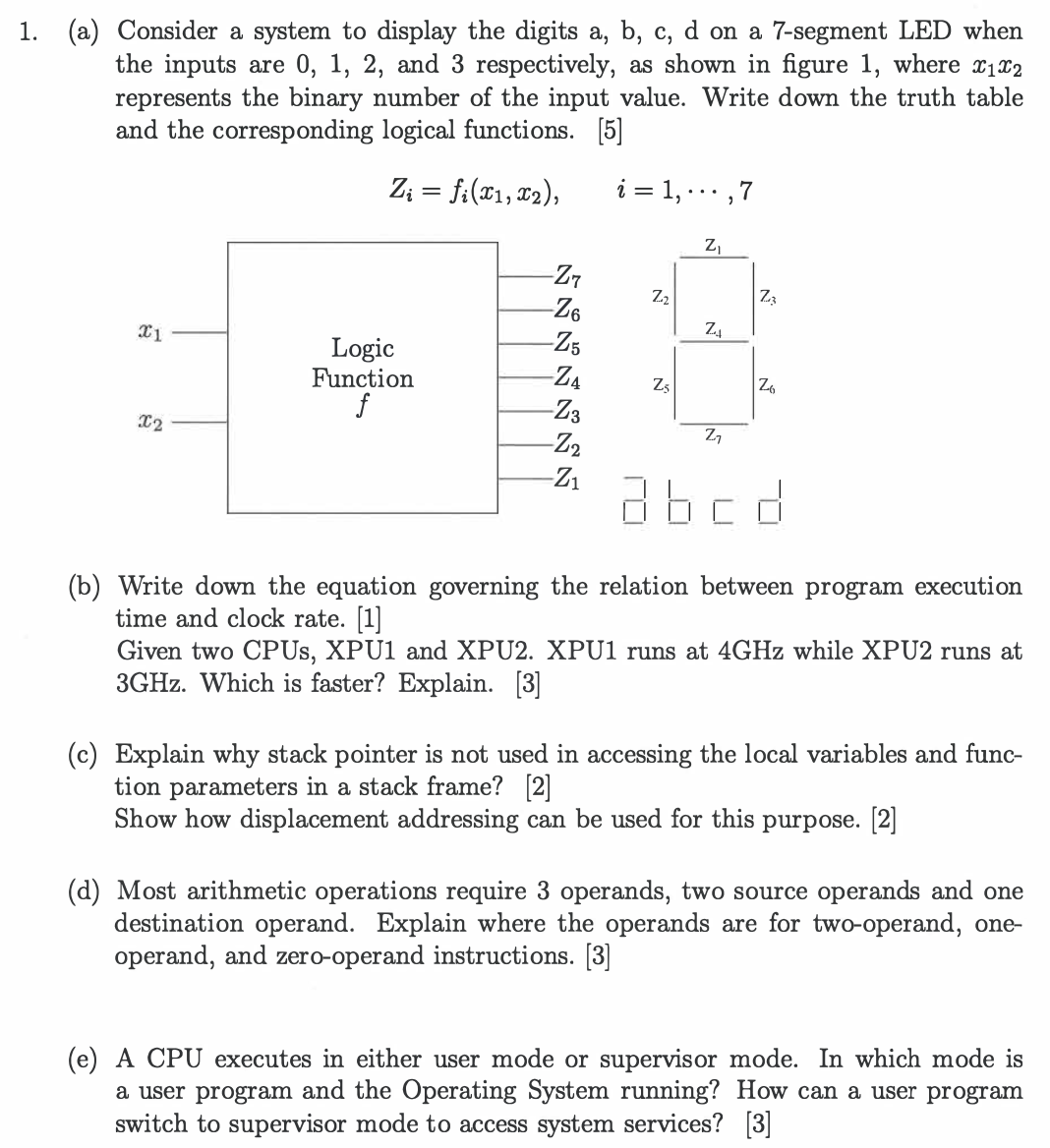  (a) Consider a system to display the digits a, b, c,