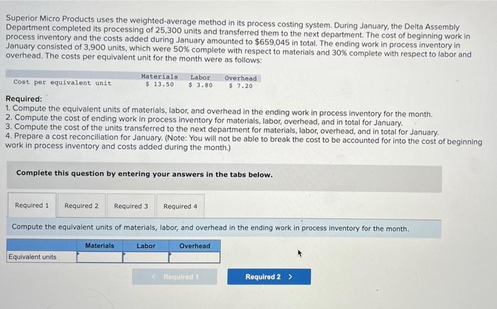 Superior Micro Products uses the weighted-average method in its process costing