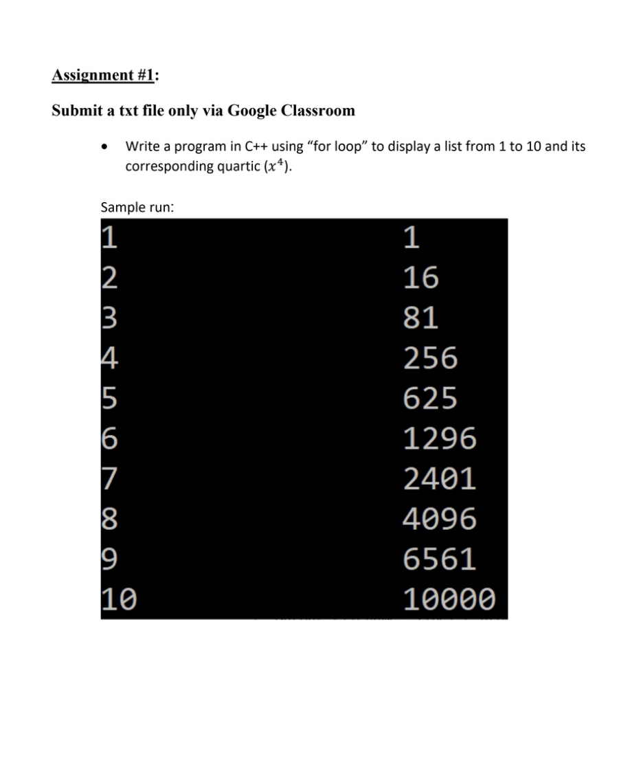  Assignment #1: Submit a txt file only via Google Classroom Write