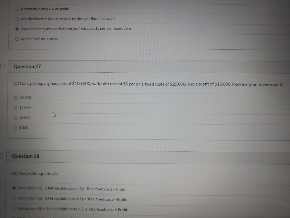  question 27 please help!! and question 42!!! O a company's break-even