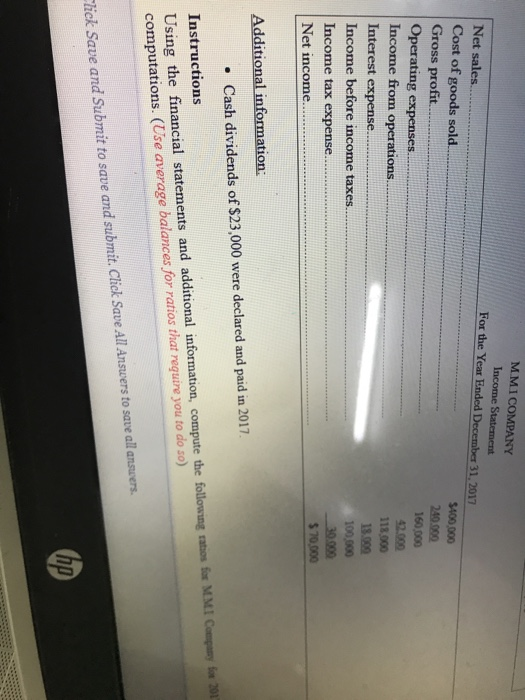 MMI Company appear below: MMI COMPANY Comparative Statements of Financial Position December