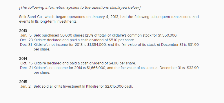  IThe following information applies to the questions displayed below. Selk Steel