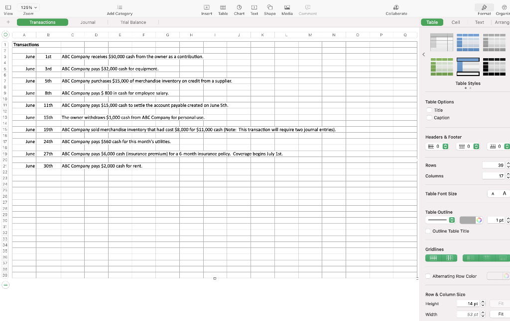Part 3: Using transactions provided in the worksheet below, complete the following: