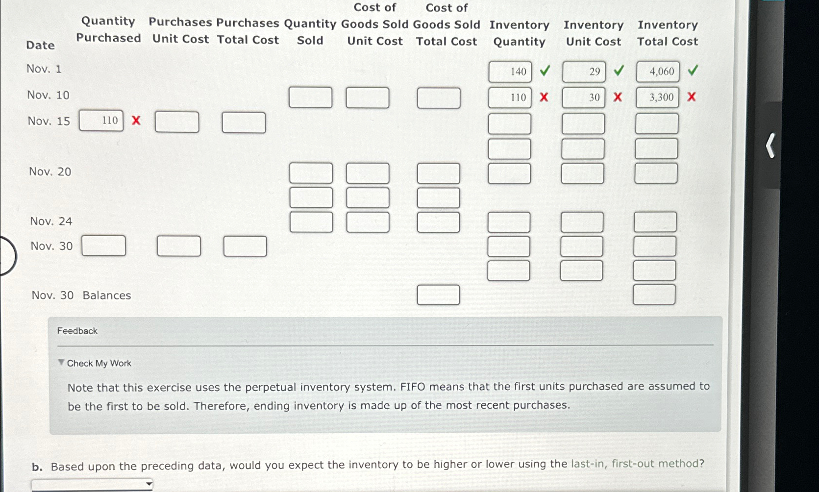  Perpetual inventory using FIFO Beginning inventory, purchases, and sales data for