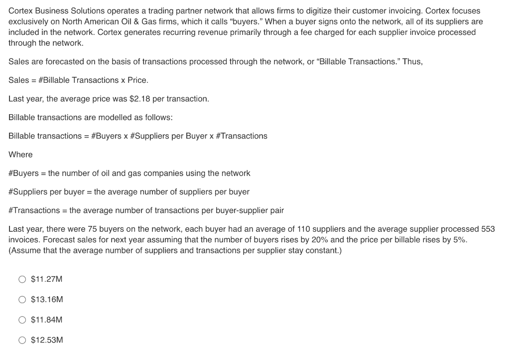  Cortex Business Solutions operates a trading partner network that allows firms