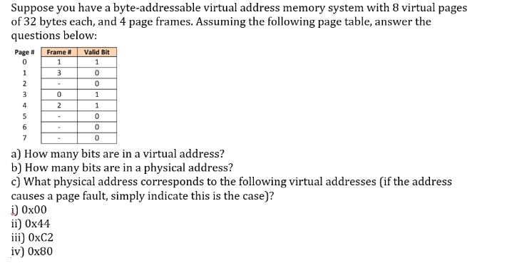  Suppose you have a byte-addressable virtual address memory system with 8