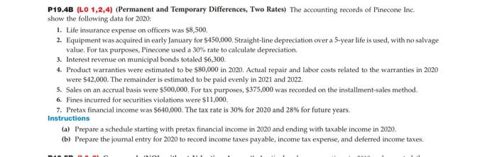  P19.4B (L0 1,2,4) (Permanent and Temporary Differences, Two Rates) The accounting