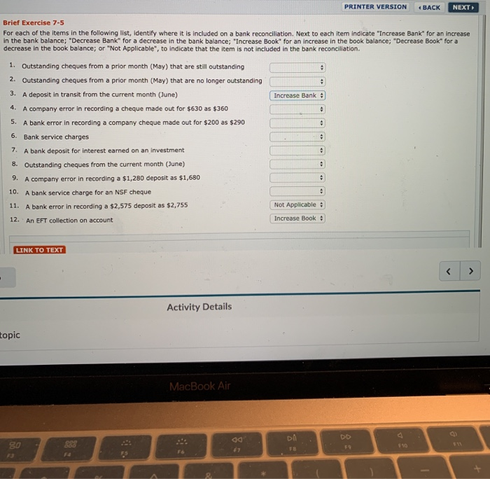  PRINTER VERSION BACK NEXT Brief Exercise 7-5 For each of the