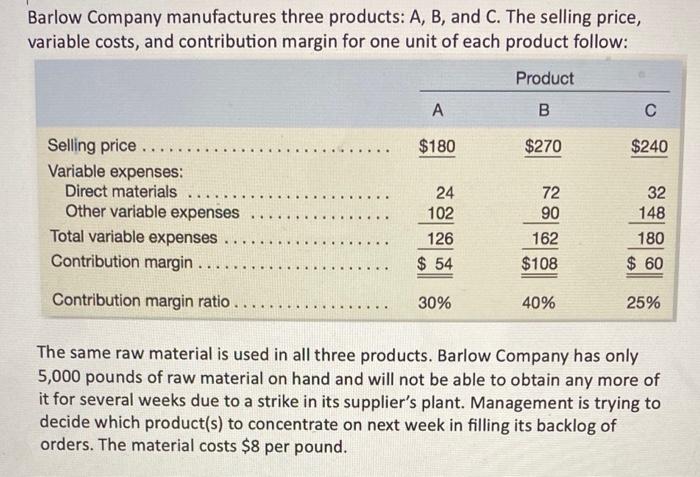  Please provide step by step and explaintations. thank you Barlow Company