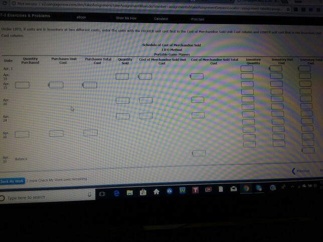 Inventory Using LIFO Beginning inventory, purchases, and sales data for portable DVD