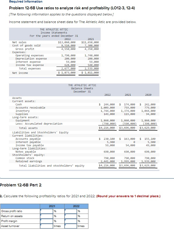 (L012-3, 12-4) [The following information applies to the questions displayed below.) Income