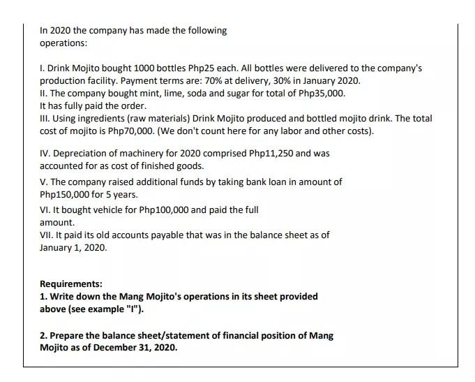 Thank you! Mang Mojito Inputs: The Mang Mojito company produces and sells