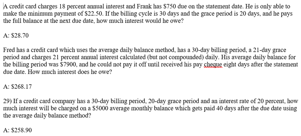 Answers given, please show work and formulas on how answer is obtained.