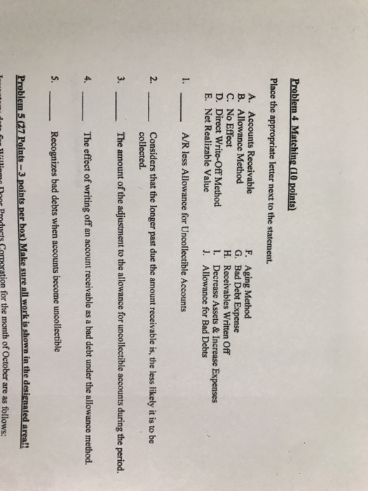  Problem 4 Matching (10 points) Place the appropriate letter next to