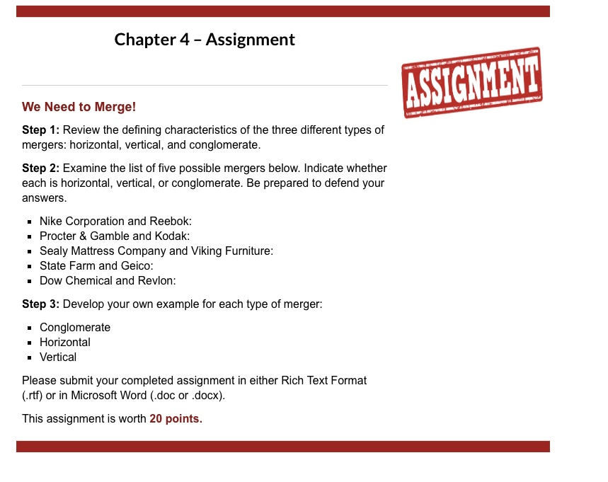 Chapter 4 Assignment ASSIGNMENT w We Need to Merge! Step 1: