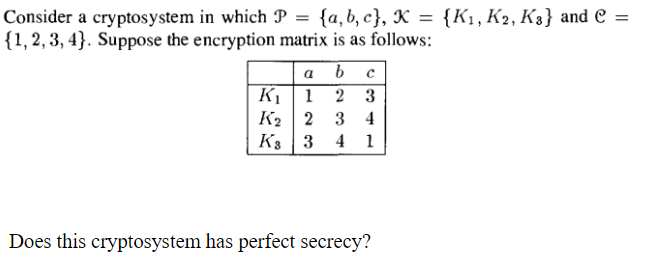 ATTENTION, PLEASE READ: The questions is "Does this cryptosystem have perfect secrecy?"