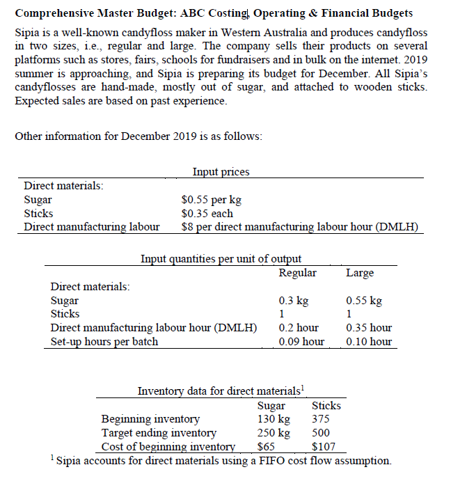 do the question in excel, please. Comprehensive Master Budget: ABC Costing