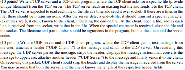 Solve the following two problems for for client-server for both TCP and