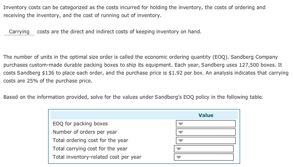 answer the following blanks Inventory costs can be categorized as the costs