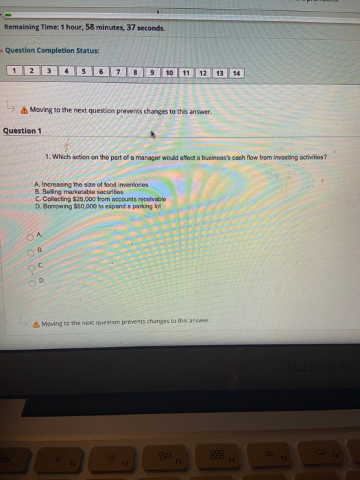  Remaining Time: 1 hour, 58 minutes, 37 seconds. Question Completion Status: