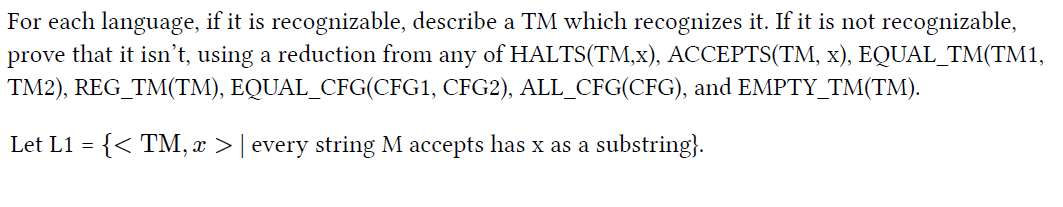  For each language, if it is recognizable, describe a TM which