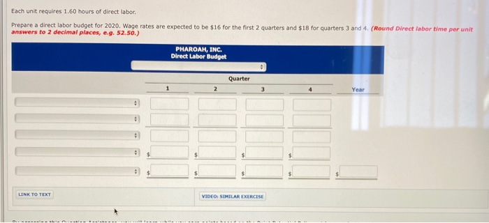 for 2020 from the following production budget based on a calendar year.