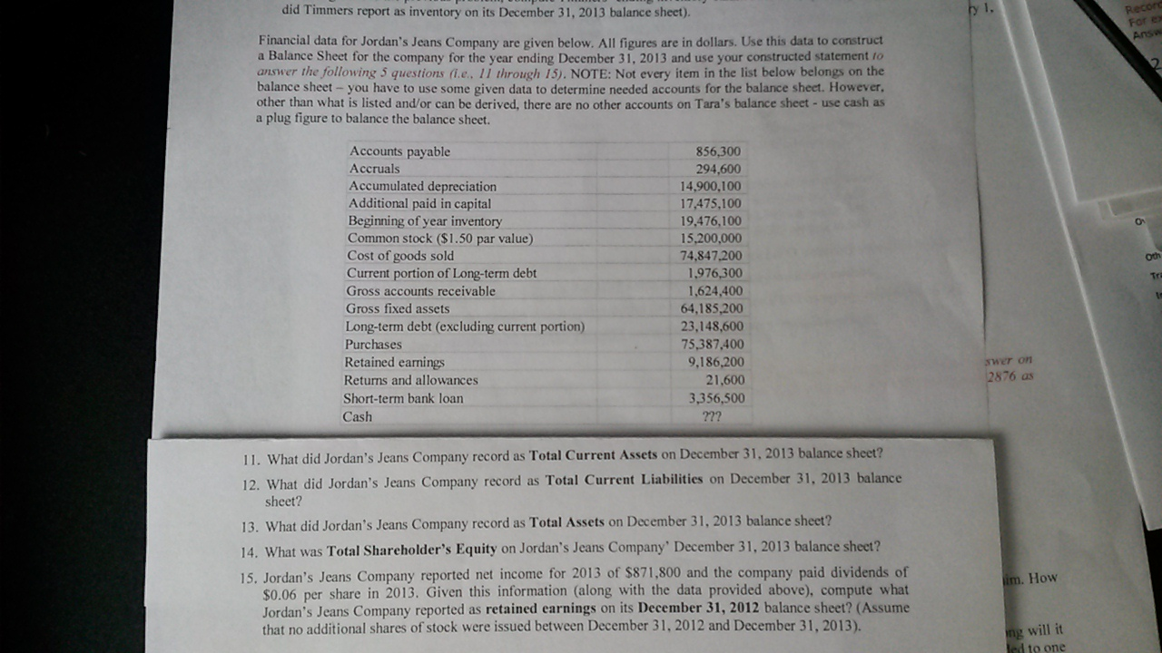 I need assistance with constructing a Balance Sheet to answer questions 11