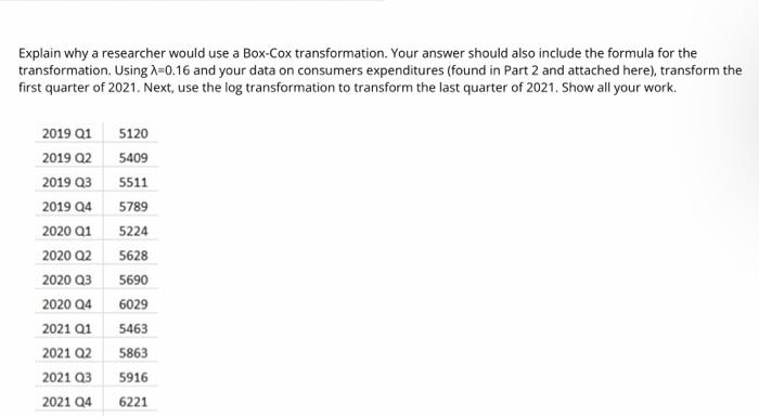  Explain why a researcher would use a Box-Cox transformation. Your answer