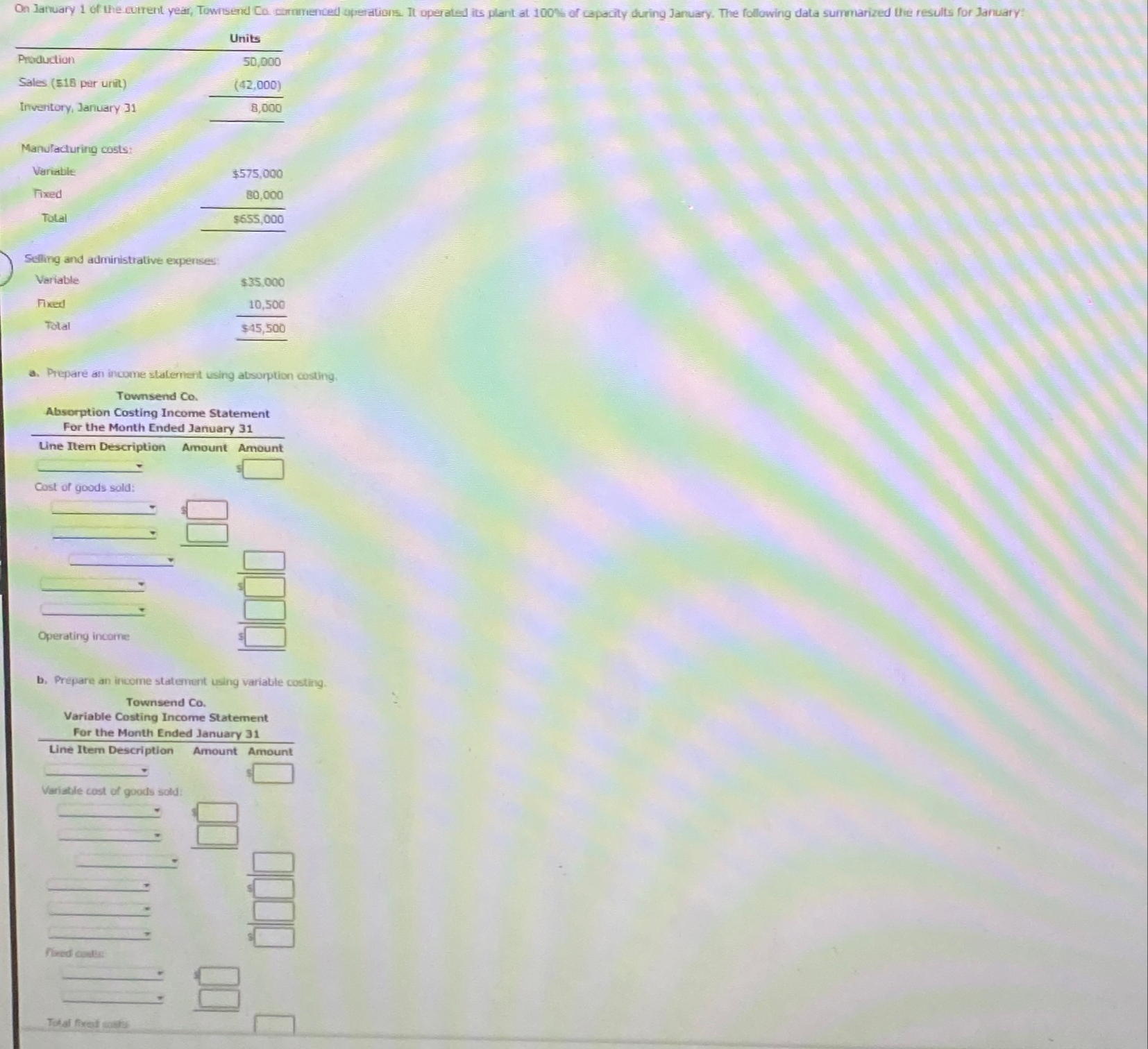  \table[[,Units],[Production,50,000],[Sales (518 par un),(42,000) 