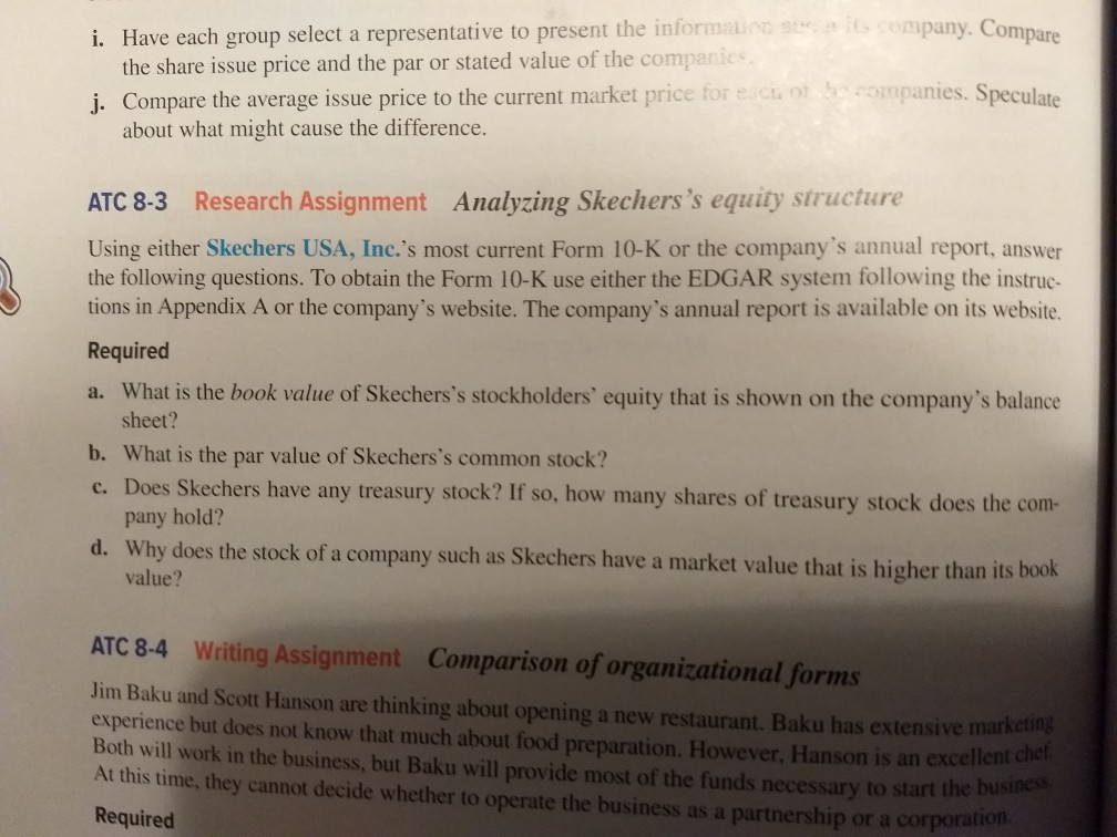  8-3 i. Have each group select a representative to present the