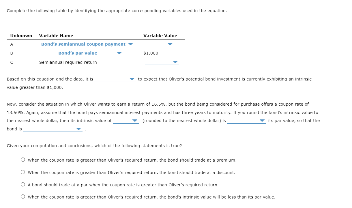 Complete the following table by identifying the appropriate corresponding variables used