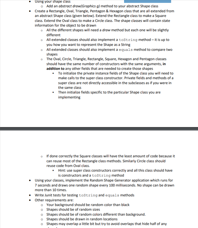 In Java Using the shape class, implement a random shape generator that