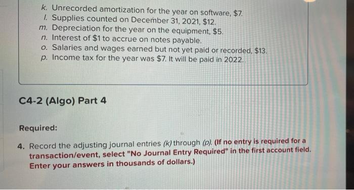 Entries (Chapters 2, 3, and 4) [LO 2-3, LO 3-3, LO 4-1,