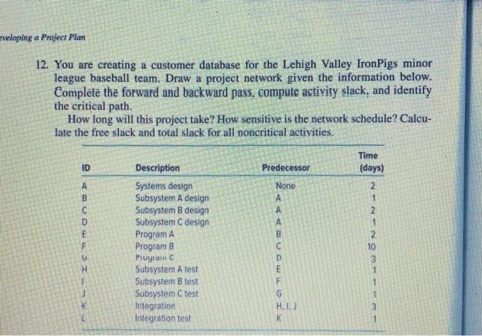  veloping a Project Plan 12. You are creating a customer database