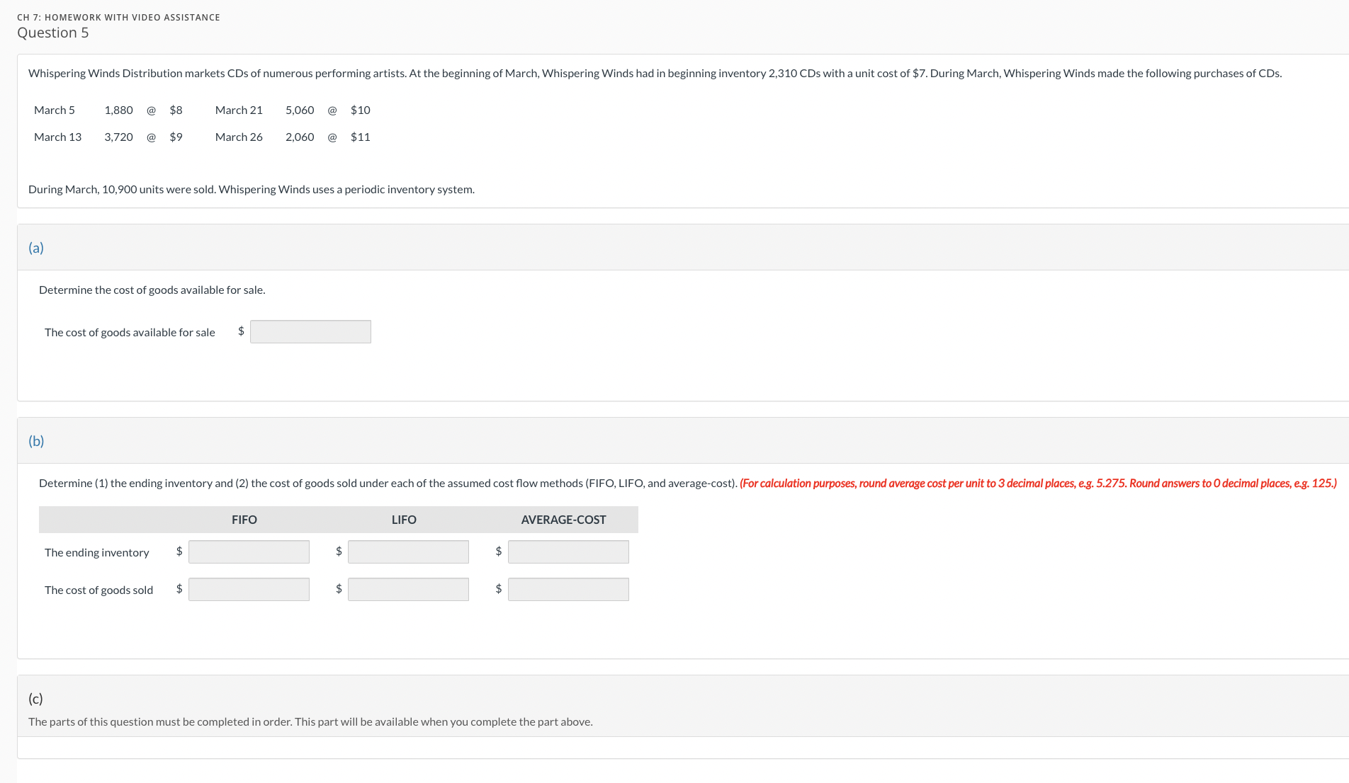 PLEASE HELPPPPPPPP I WILL LIKEEEEE CH 7: HOMEWORK WITH VIDEO ASSISTANCE Question